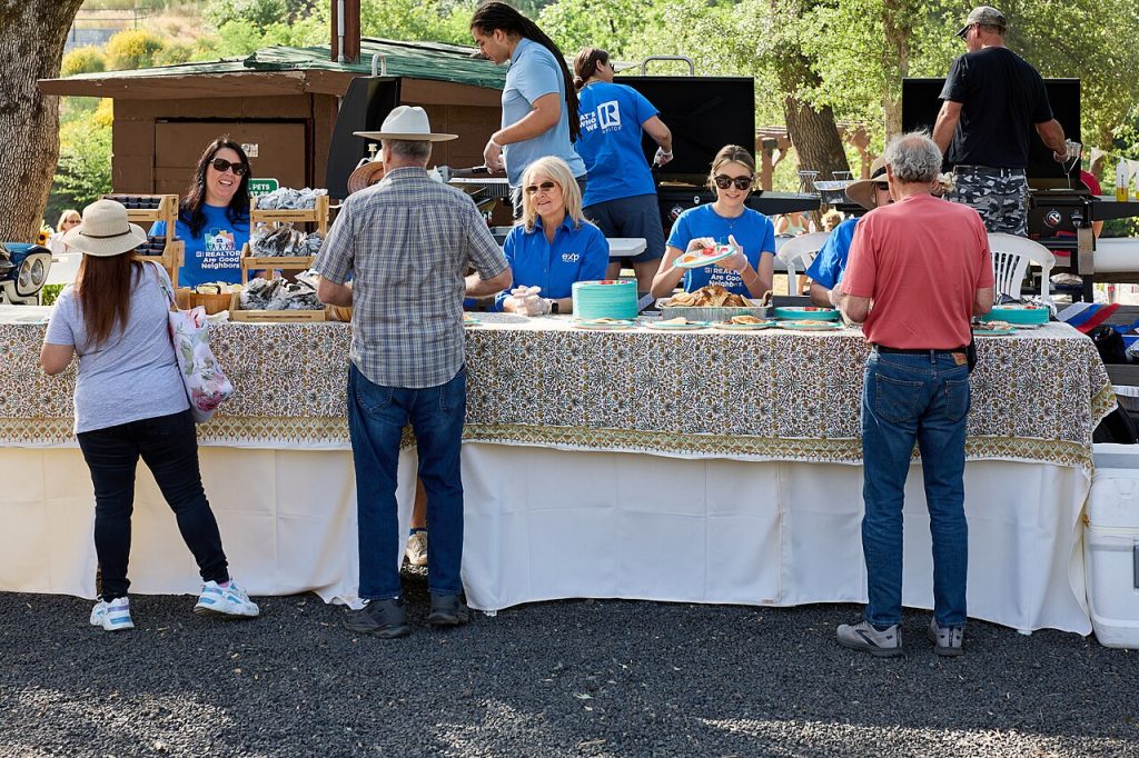 Volunteers serving at a community pancake breakfast